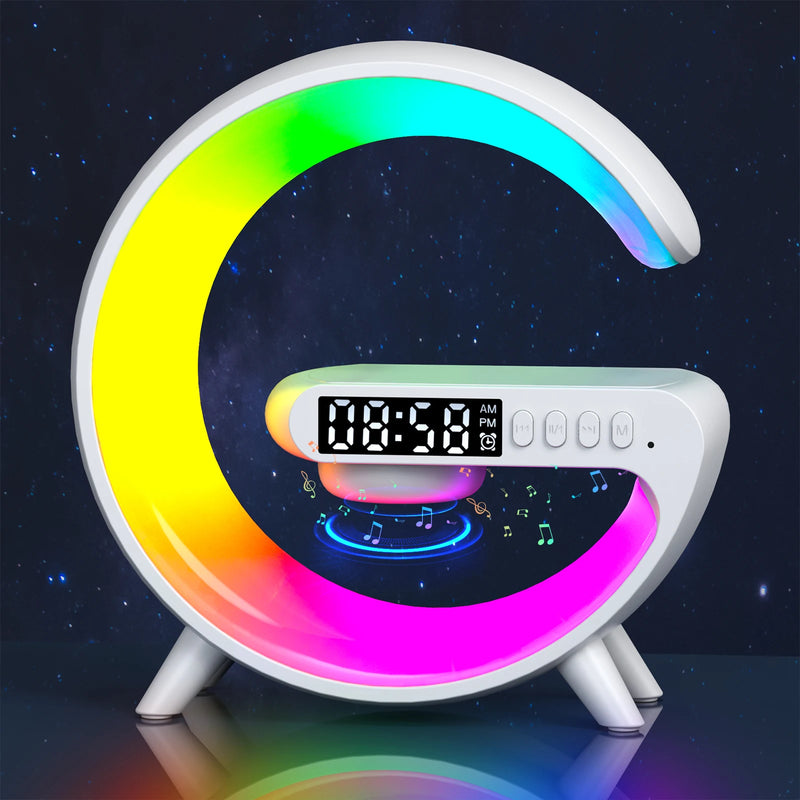 Carregador sem fio multifuncional Pad Stand Speaker TF RGB Night Light 15W Estação de carregamento rápido para iPhone Samsung Xiaomi Huawei