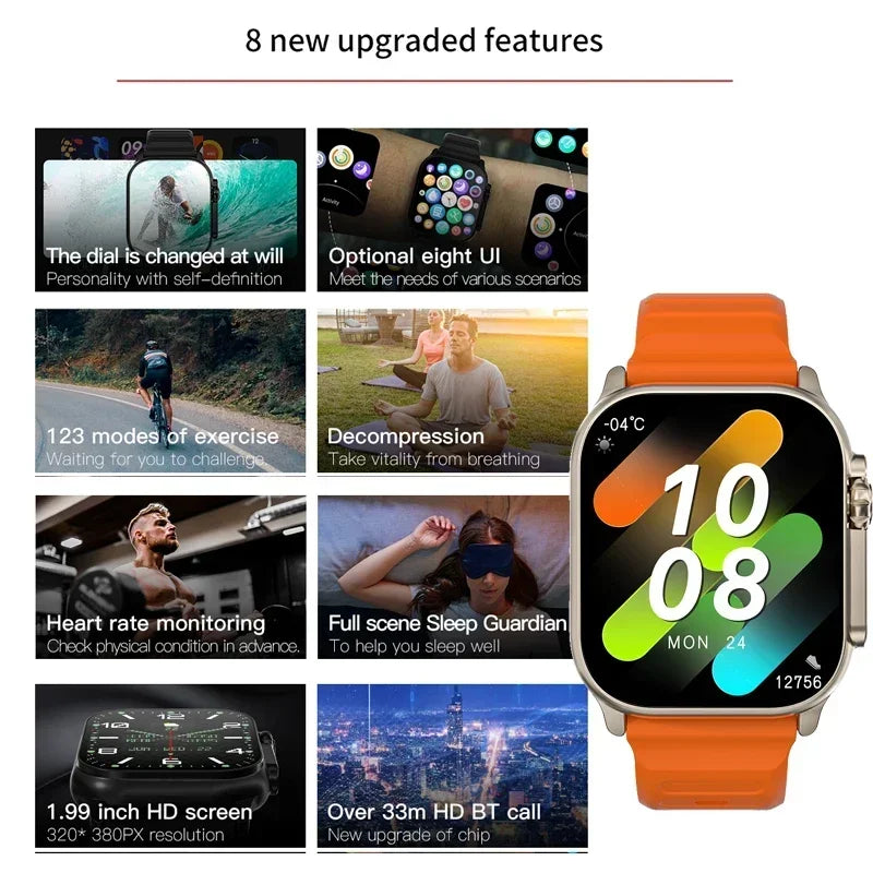 Xiaomi T900Ultra Smartwatch Bluetooth Talk Smartwatch Alerta de mensagem Monitor de frequência cardíaca Relógio esportivo para Android IOS Homens Mulheres