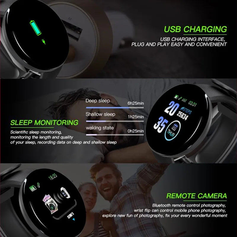 D18 Smart Watch Homens Mulheres Smartwatch Pressão Arterial À Prova D'Água Relógios Digitais Esportes Fitness Rastreador Relógio para Apple Watch Band