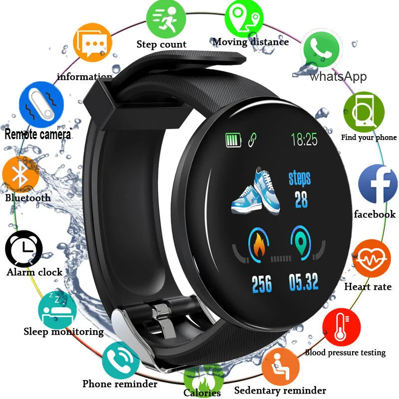 D18 Smart Watch Homens Mulheres Smartwatch Pressão Arterial À Prova D'Água Relógios Digitais Esportes Fitness Rastreador Relógio para Apple Watch Band