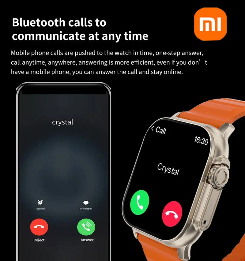 Xiaomi T900Ultra Smartwatch Bluetooth Talk Smartwatch Alerta de mensagem Monitor de frequência cardíaca Relógio esportivo para Android IOS Homens Mulheres